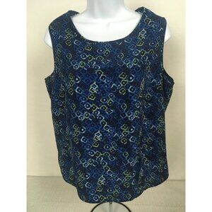 Croft n Barrow Sleeveless Top Women Size L Blue Black Yellow Round Neckline